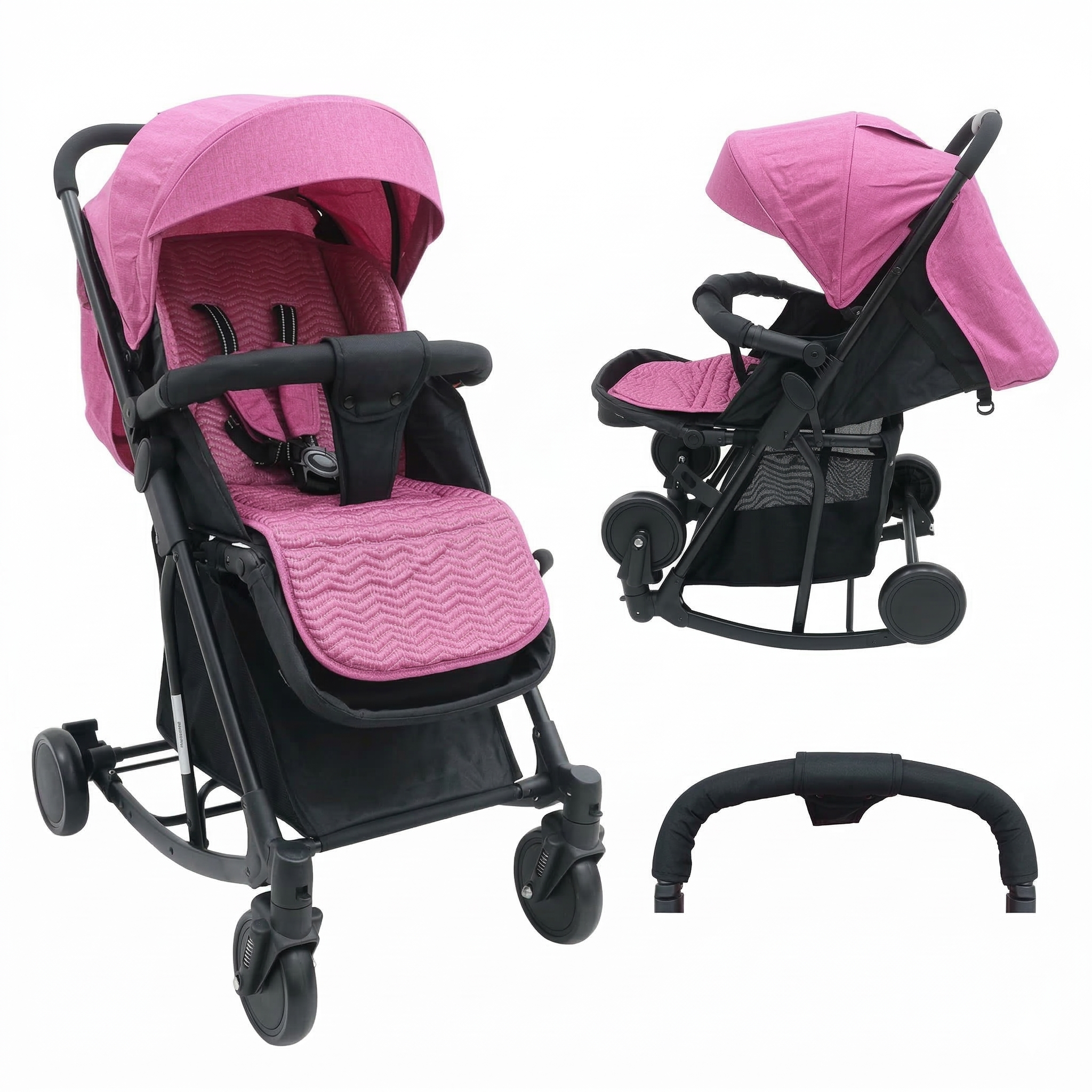Coche para Bebé Multifuncional con Función Mecedora (Rosado)
